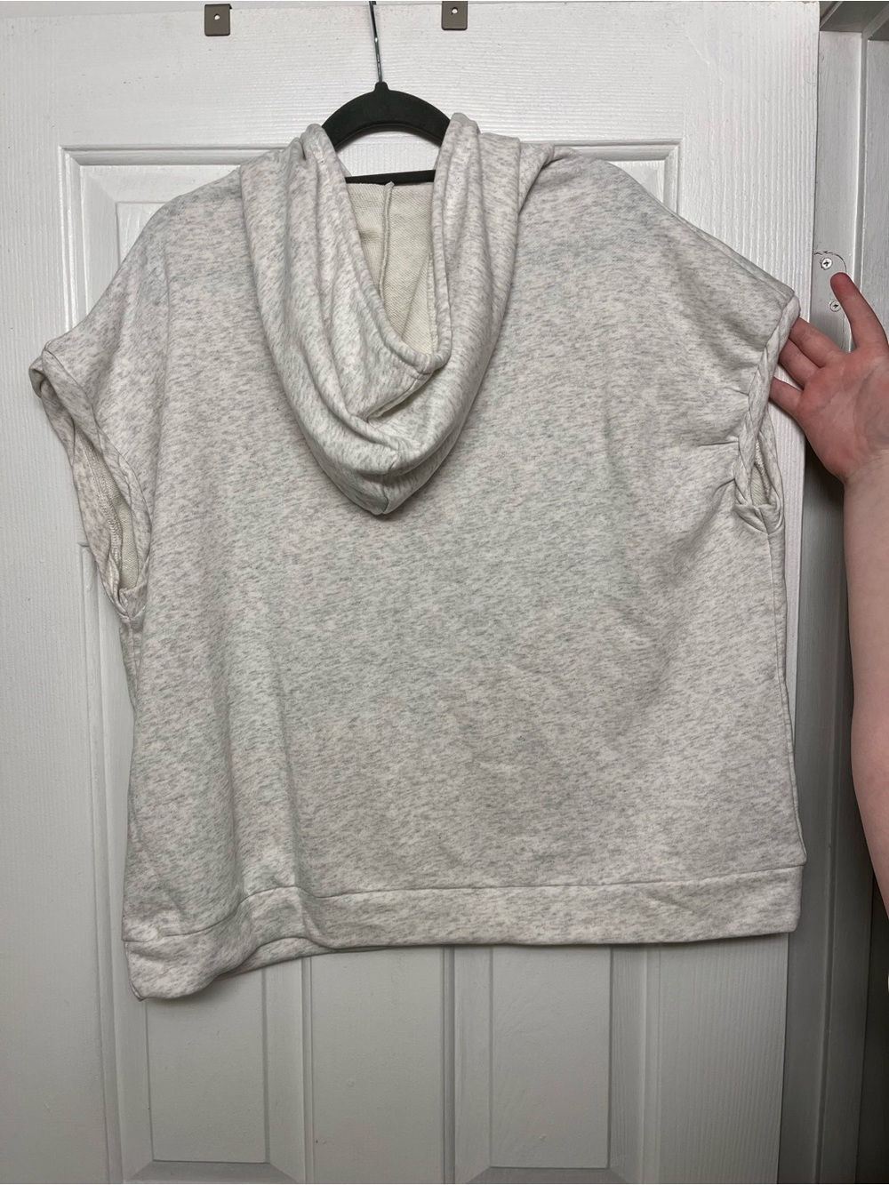 Three Bird Nest Heather Gray Sleeveless Hoodie with Distressed Flag Patch - Picture 3 of 3